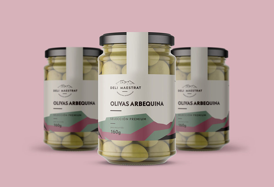 Pistacho Studio, packaging para alimentos en Benicarló. Packaging para olivas de Deli Maestrat.